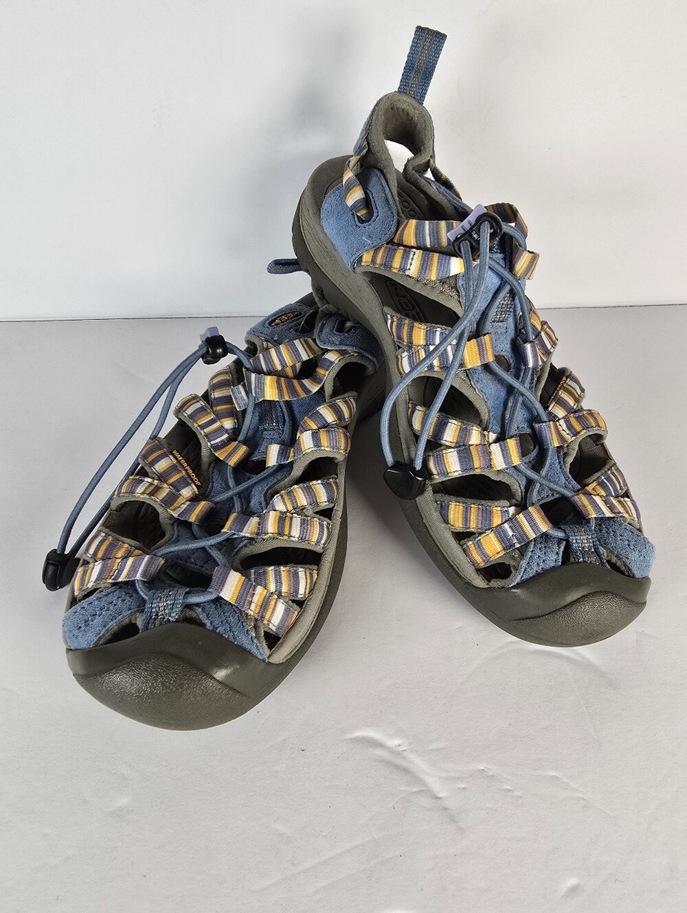 Keen Women's Blue Multi-Striped Whisper Sandals Waterproof Hiking Gorpcore Size8